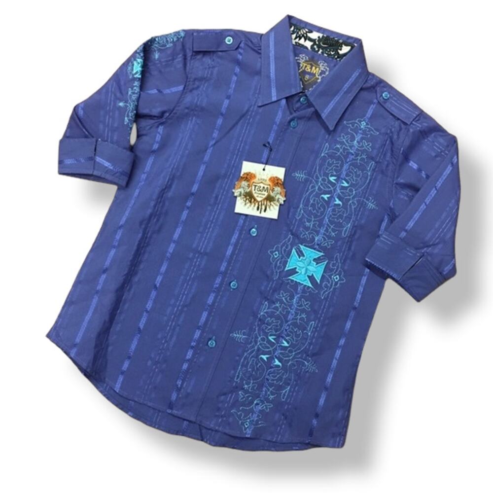 T&M‎ Boys Shirt Size 8 Premium Collection Embroidered Crosses NEW